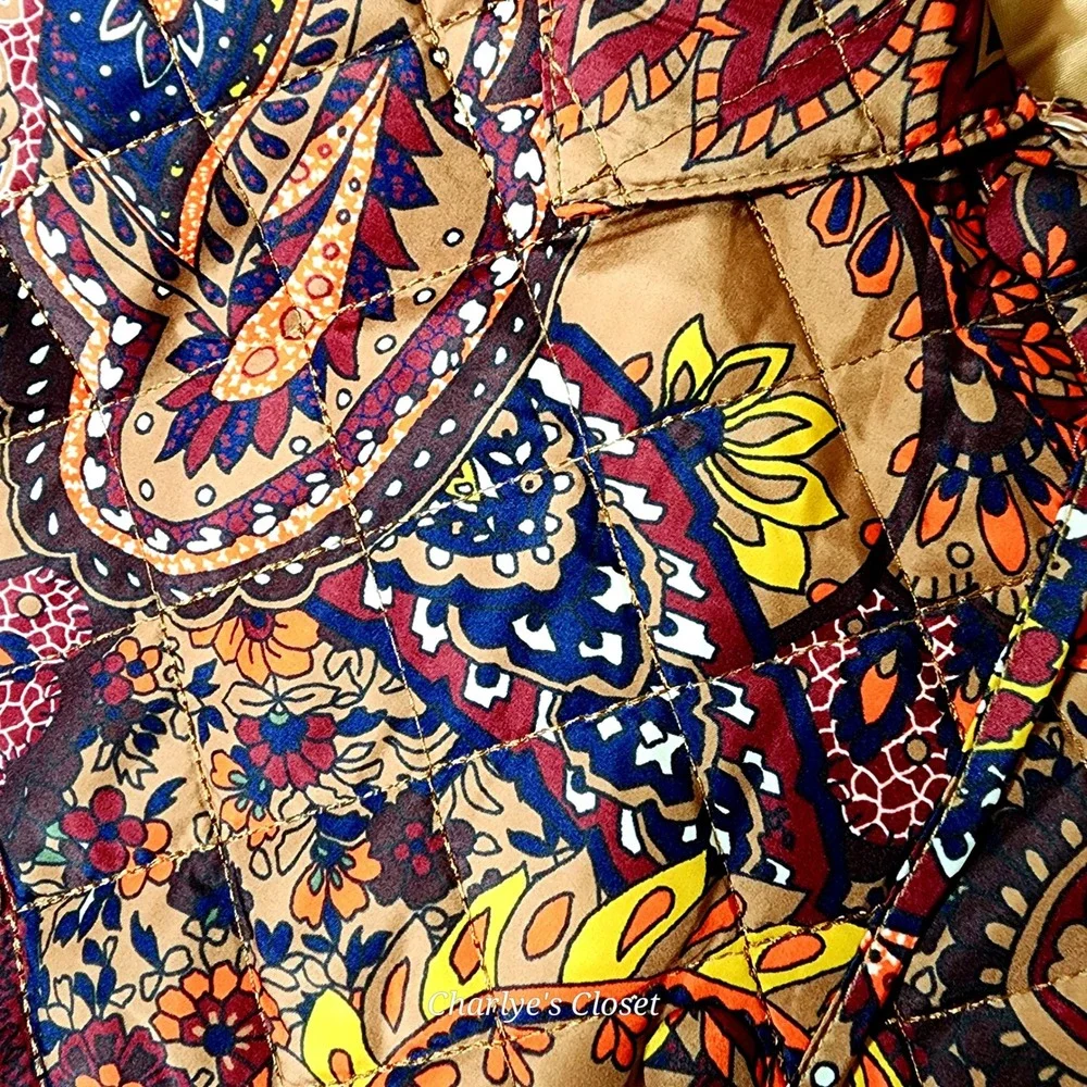 Jones New York Caramel Multi Paisley Quilted Travel Jacket M NWT